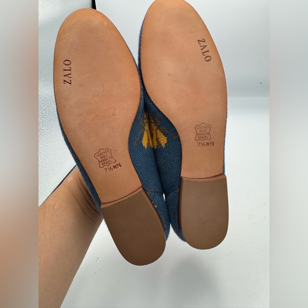 Zalo Blue Floral Needlepoint Loafers with Tan Trim - Picture 7 of 7
